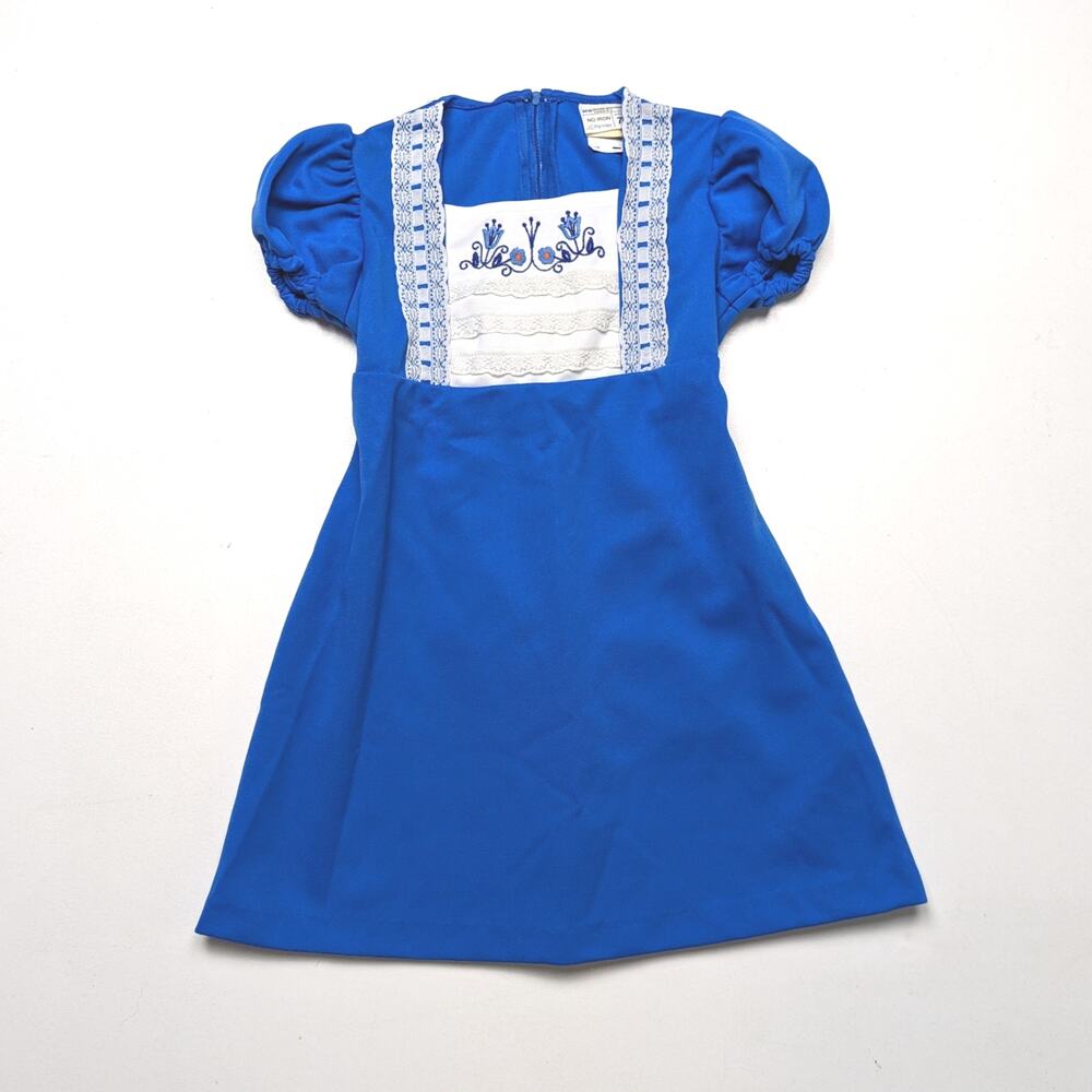 Vintage JcPenney Dress Girls Size 4T Blue Boho Embroidered